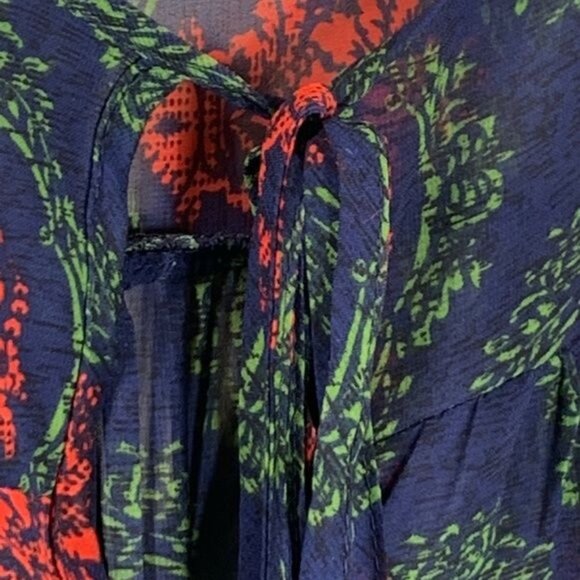 fab’rik Sheer Boho Blouse Blue Red Green Print Women’s Small Lightweight - Picture 12 of 12